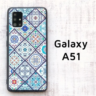 Galaxy A51 5G ブルー タイル ソフトケース カバー(Androidケース)
