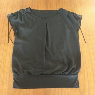 INDIVI　トップス　半袖　ブラック　シフォン　38(Tシャツ(半袖/袖なし))