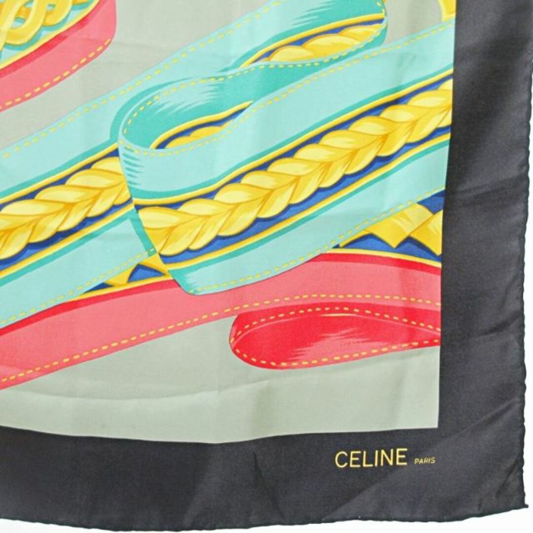 celine(セリーヌ)のセリーヌ CELINE 大判 シルク スカーフ 総柄 黒 グリーン レディースのファッション小物(バンダナ/スカーフ)の商品写真