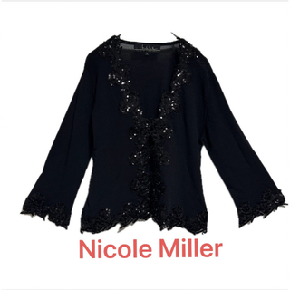 ニコルミラー(Nicole Miller)の美品　ニコルミラー　カーディガン　ビジュー　長袖 トップス 黒 ニット (カーディガン)