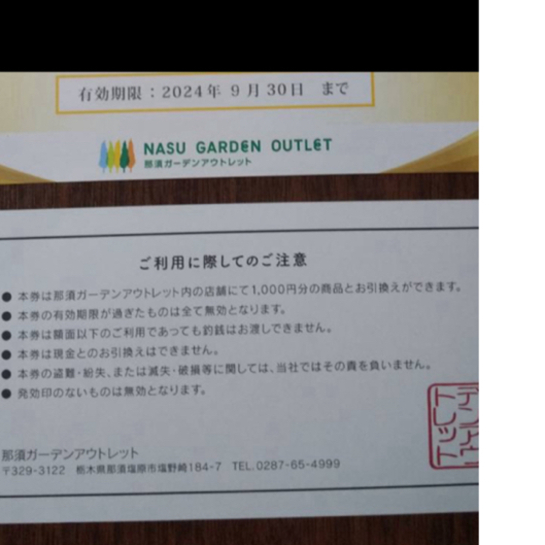 専用！那須ガーデンアウトレット お買物券1000円×3枚 チケットの優待券/割引券(その他)の商品写真