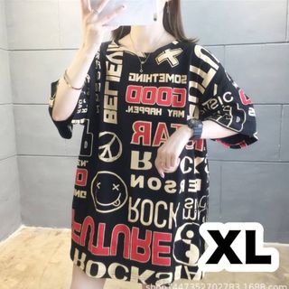 【残り2点】ビッグシルエット レディース半袖 アルファベットトップス XL LL(Tシャツ(長袖/七分))