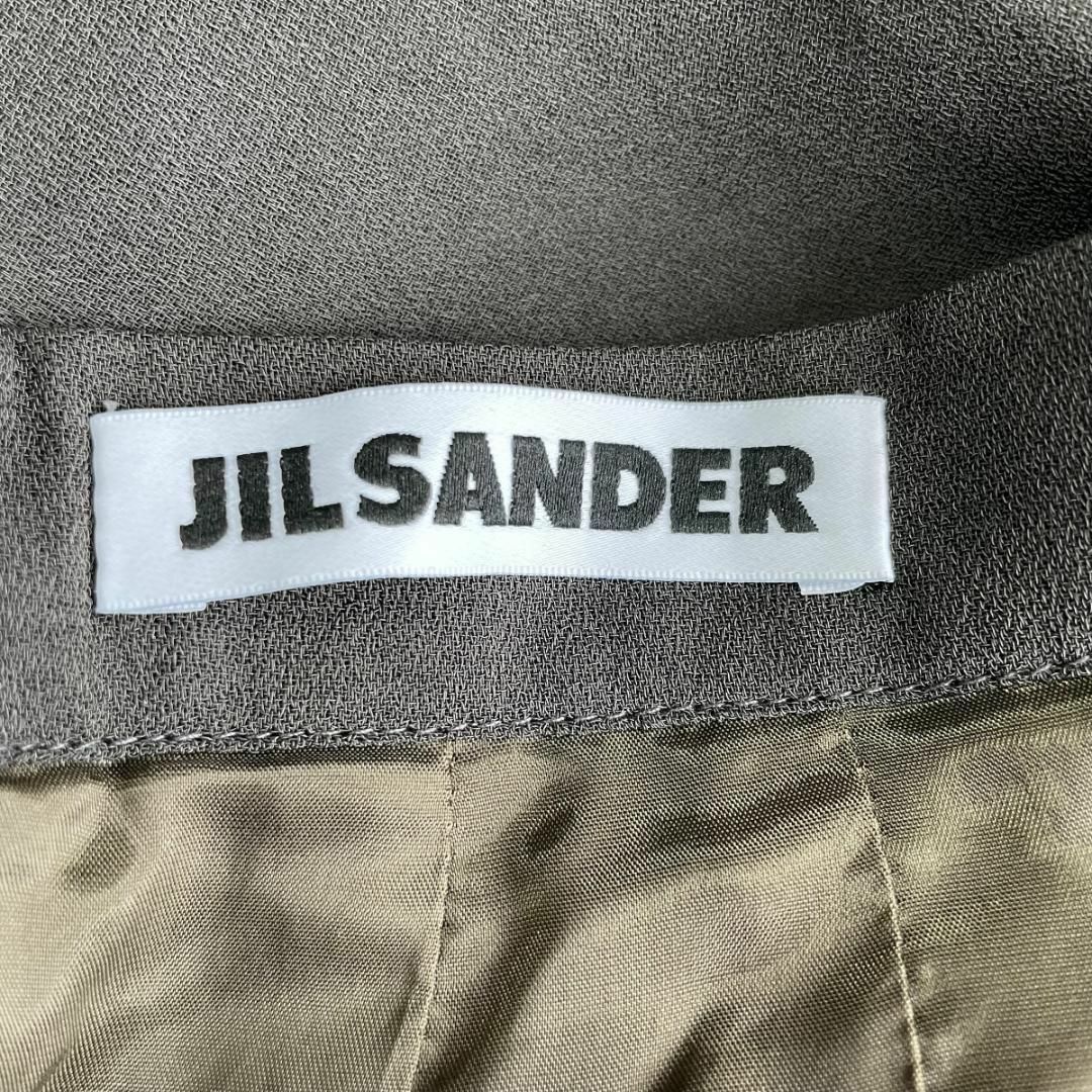 Jil Sander(ジルサンダー)のJIL SANDER レーヨン シアースカート 膝丈 サイズ34 オリーヴ レディースのスカート(ひざ丈スカート)の商品写真