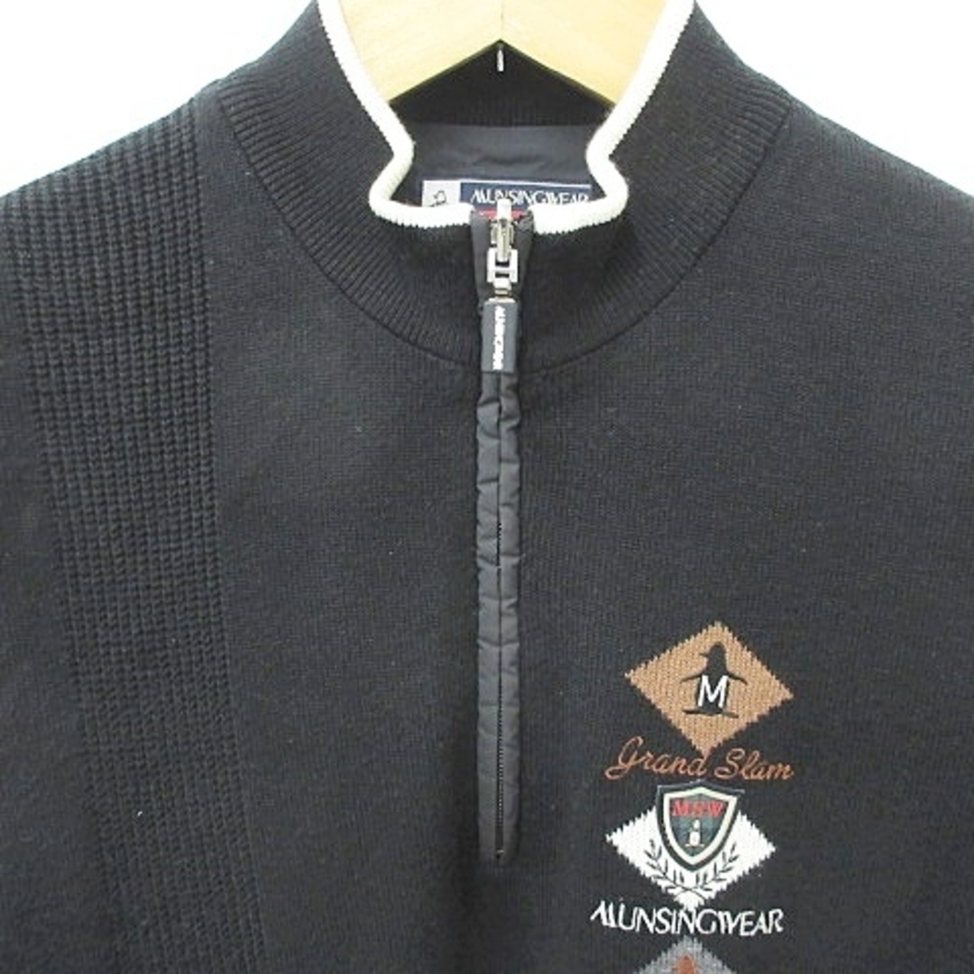Munsingwear(マンシングウェア)のマンシングウェア ベスト ゴルフ ニット ハーフジップ  黒 白 ブラック スポーツ/アウトドアのゴルフ(ウエア)の商品写真