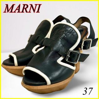 マルニ(Marni)の【美品】MARNI マルニ サンダル ウッドソール 黒 レザー 37 24㎝ 袋(サンダル)