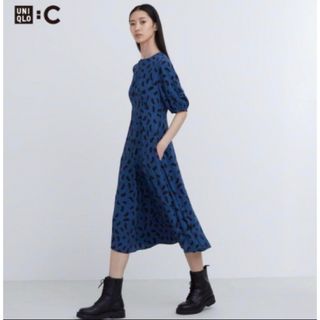 ユニクロ(UNIQLO)の未使用　ユニクロC バルーンスリーブワンピース ブルー(ロングワンピース/マキシワンピース)