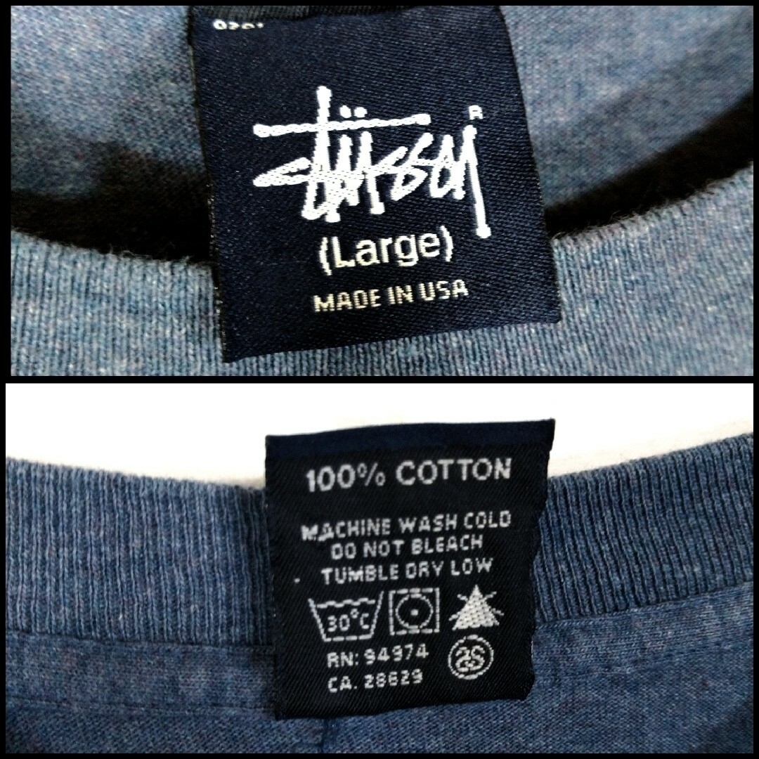 OLD 】STUSSY ロンt 紺タグ アメリカ製 サイズL ブルー トップス OLD 】STUSSY ロンt 紺タグ アメリカ製 サイズL ブルー トップス