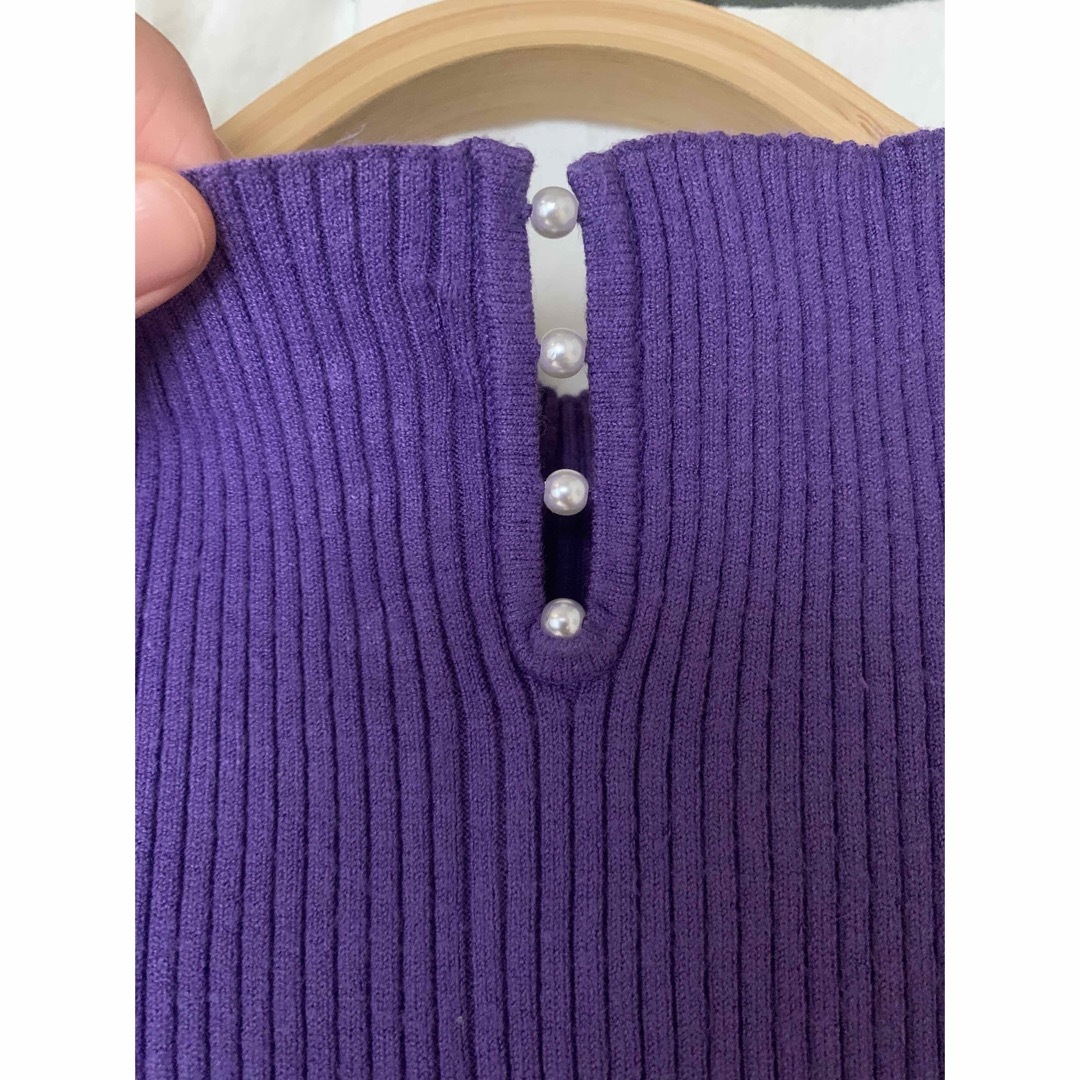 PROPORTION BODY DRESSING(プロポーションボディドレッシング)のproportion パール付きノースリーブニット　紫 パープル レディースのトップス(タンクトップ)の商品写真