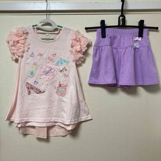 シマムラ(しまむら)の半袖Tシャツ　キュロットスカート　パンツ 120  女の子 りぼん レース(Tシャツ/カットソー)