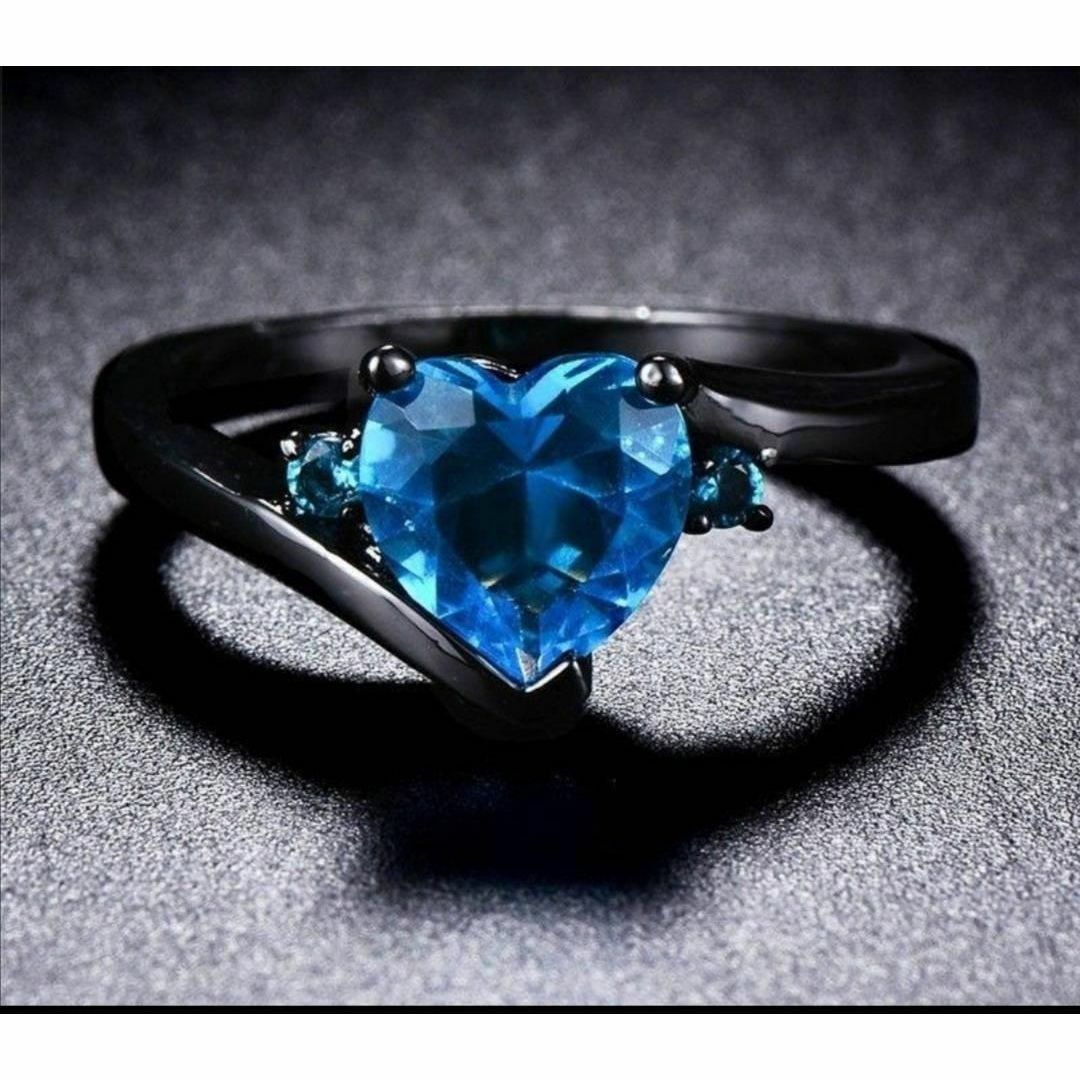 【H008】リング レディース ブルー ブラック ハート かわいい 指輪 20号 レディースのアクセサリー(リング(指輪))の商品写真