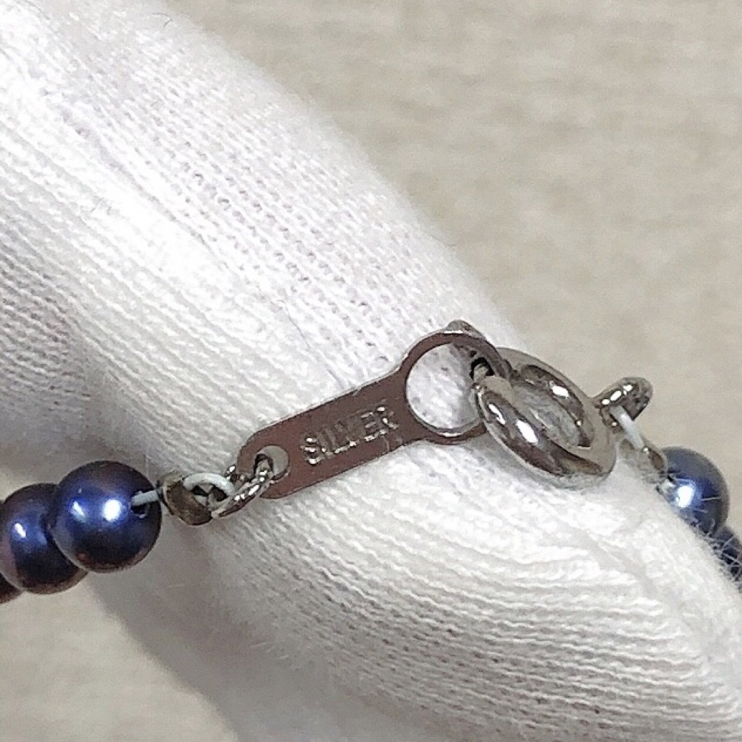 本真珠 あこやベビーパール ネックレス ネイビー 約3.5mm SILVER金具 レディースのアクセサリー(ネックレス)の商品写真