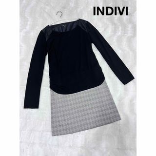 インディヴィ(INDIVI)のINDIVIインディヴィ コットン 毛 シルク混ドッキング 切替 ワンピース40(ひざ丈ワンピース)