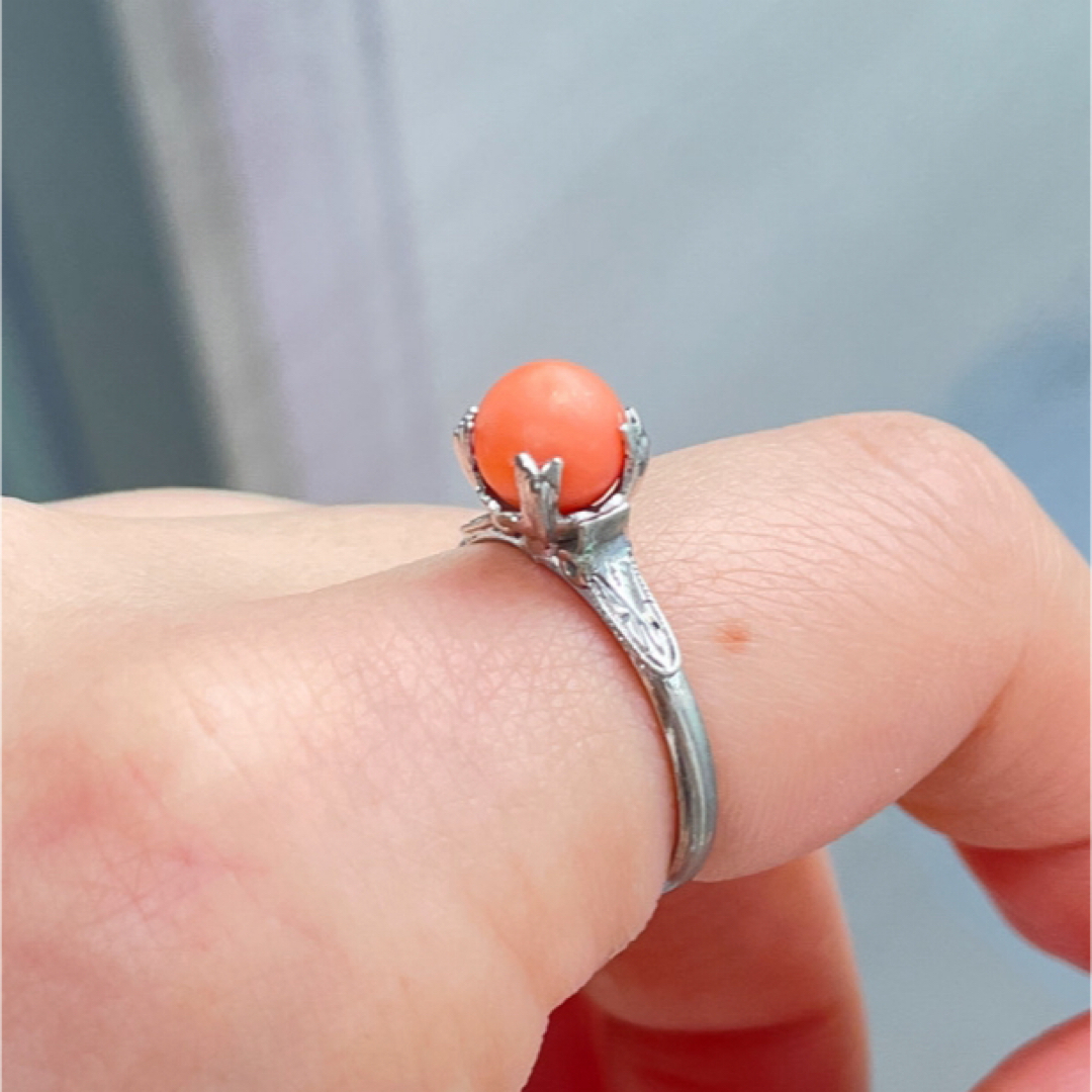 【silver】珊瑚 球型 リング レディースのアクセサリー(リング(指輪))の商品写真