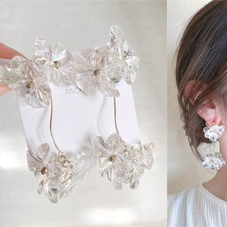 オーロラフラワー ダブル♡ハンドメイド ピアス イヤリング 結婚式 花嫁 お花(ピアス)