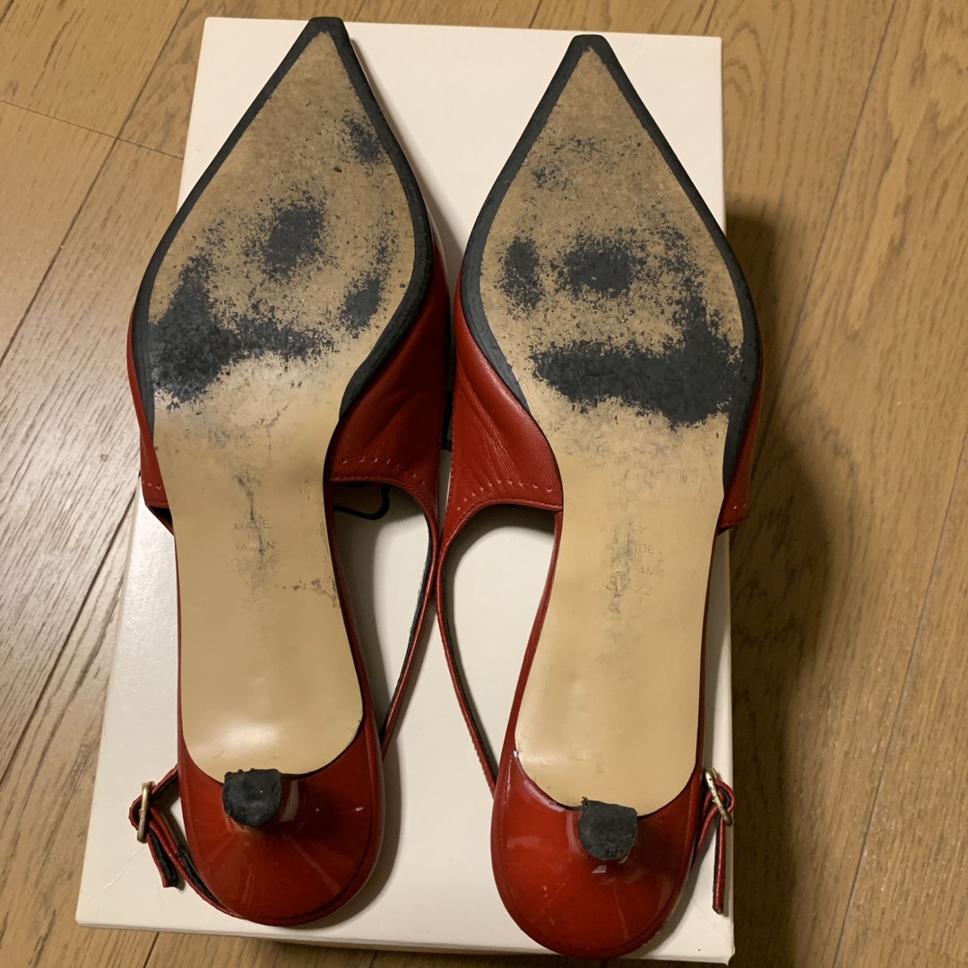 Pippi(ピッピ)のピッピ　レザーパンプス　赤　レッド　24.5cm 日本製　革底　ローヒール　 レディースの靴/シューズ(ミュール)の商品写真