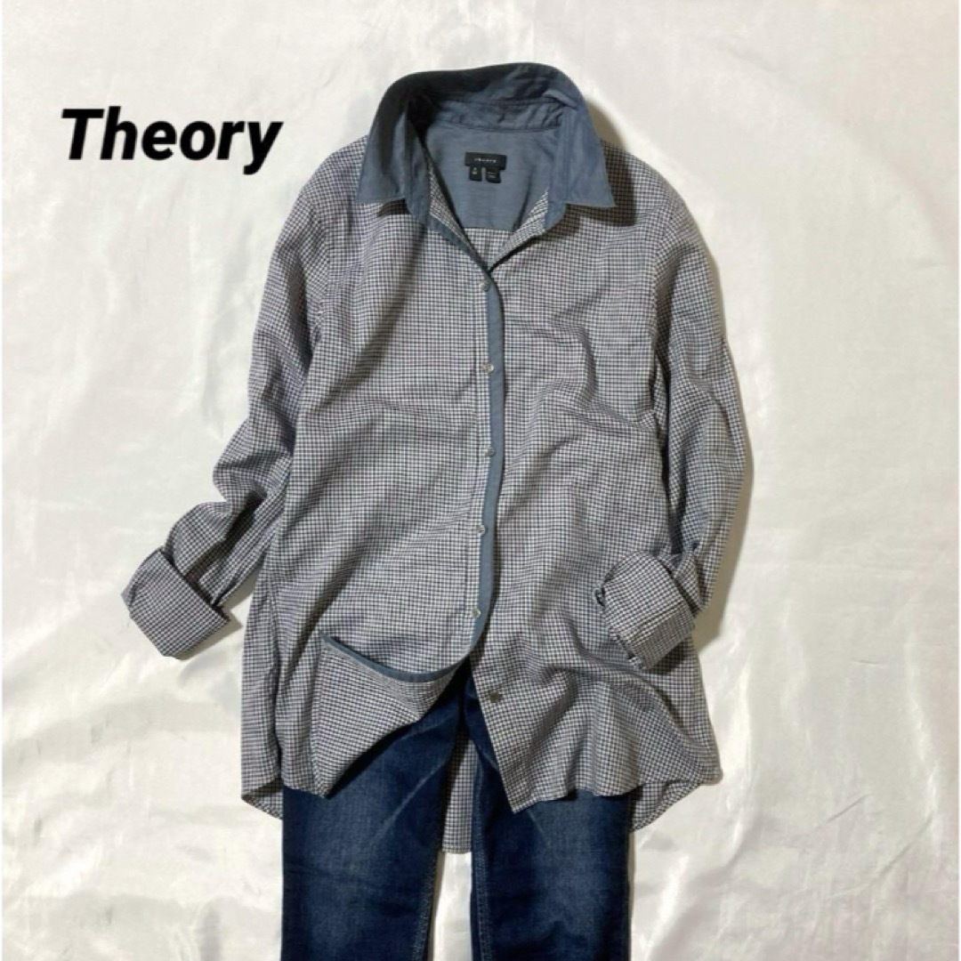 theory(セオリー)の【美品】Theory セオリー★グラフチェック　長袖シャツ　バイカラー　コットン レディースのトップス(シャツ/ブラウス(長袖/七分))の商品写真