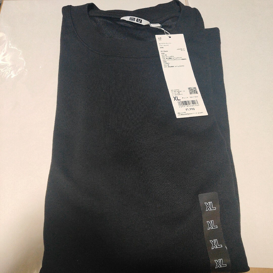 UNIQLO(ユニクロ)のユニクロ　エアリズムコットン クルーネックT　長袖　サイズXL　Black メンズのトップス(Tシャツ/カットソー(七分/長袖))の商品写真