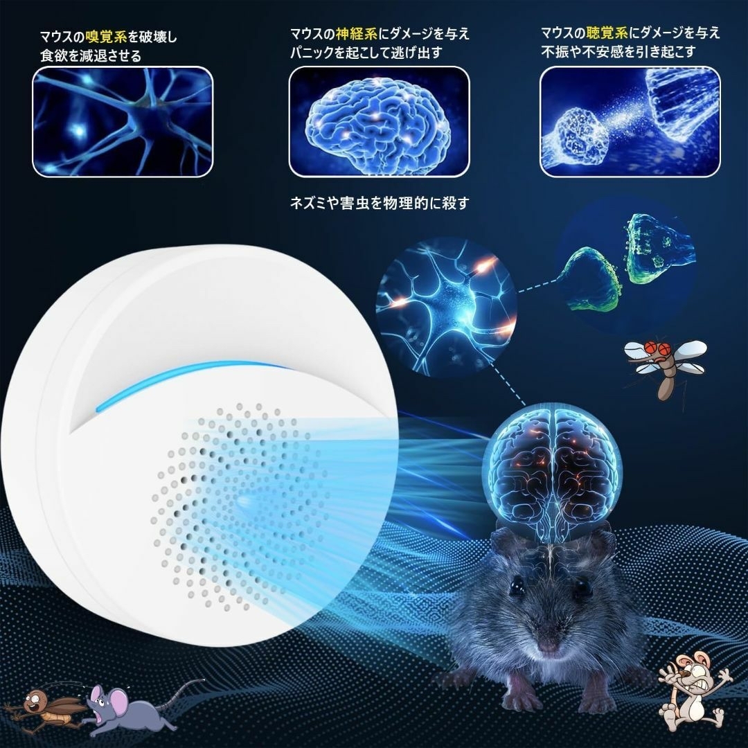  ネズミ駆除 超音波 虫除け 害虫駆除器 2個セット 鼠駆除 虫除け装置  インテリア/住まい/日用品のインテリア/住まい/日用品 その他(その他)の商品写真