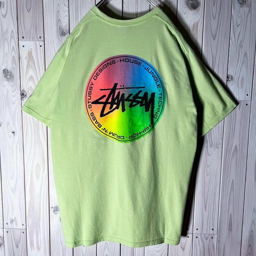 STUSSY(ステューシー)の【美品 L】ステューシー 両面プリント ネオン ストックロゴ Tシャツ ライム メンズのトップス(Tシャツ/カットソー(半袖/袖なし))の商品写真