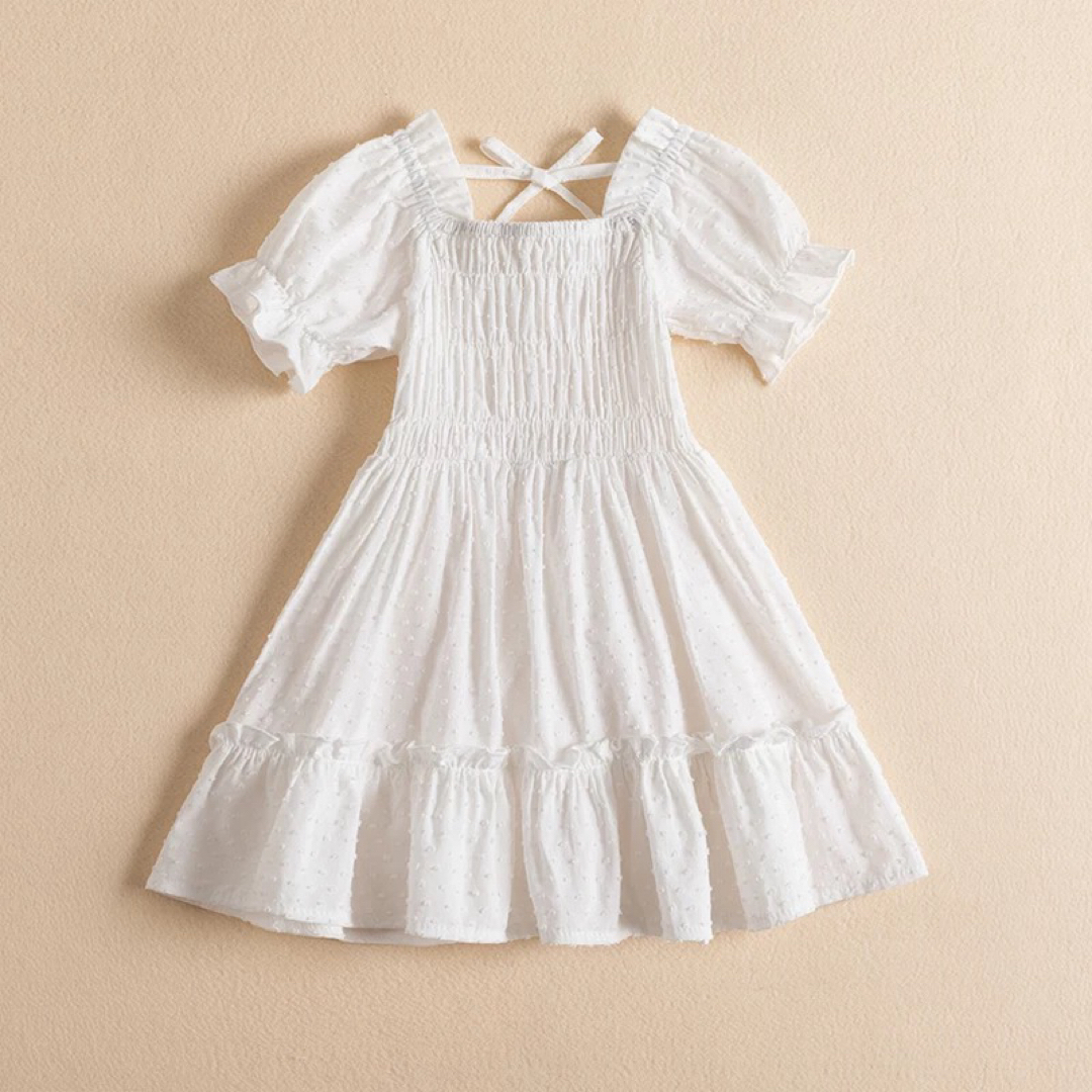 キッズ  パフスリーブドットワンピース ホワイト キッズ/ベビー/マタニティのキッズ服女の子用(90cm~)(ワンピース)の商品写真