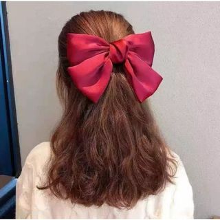 【即購入OK】リボン ヘアクリップ 赤 パーティー 髪飾り ヘアアレンジ 浴衣