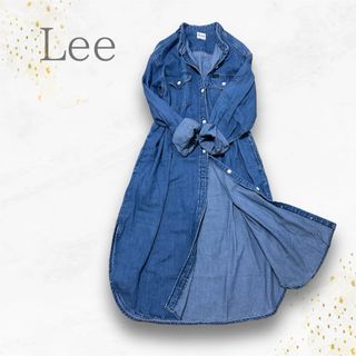 リー(Lee)の美品　Lee リー　デニム　ワンピース　ロング　マキシ　バンドカラー　Lサイズ(ロングワンピース/マキシワンピース)