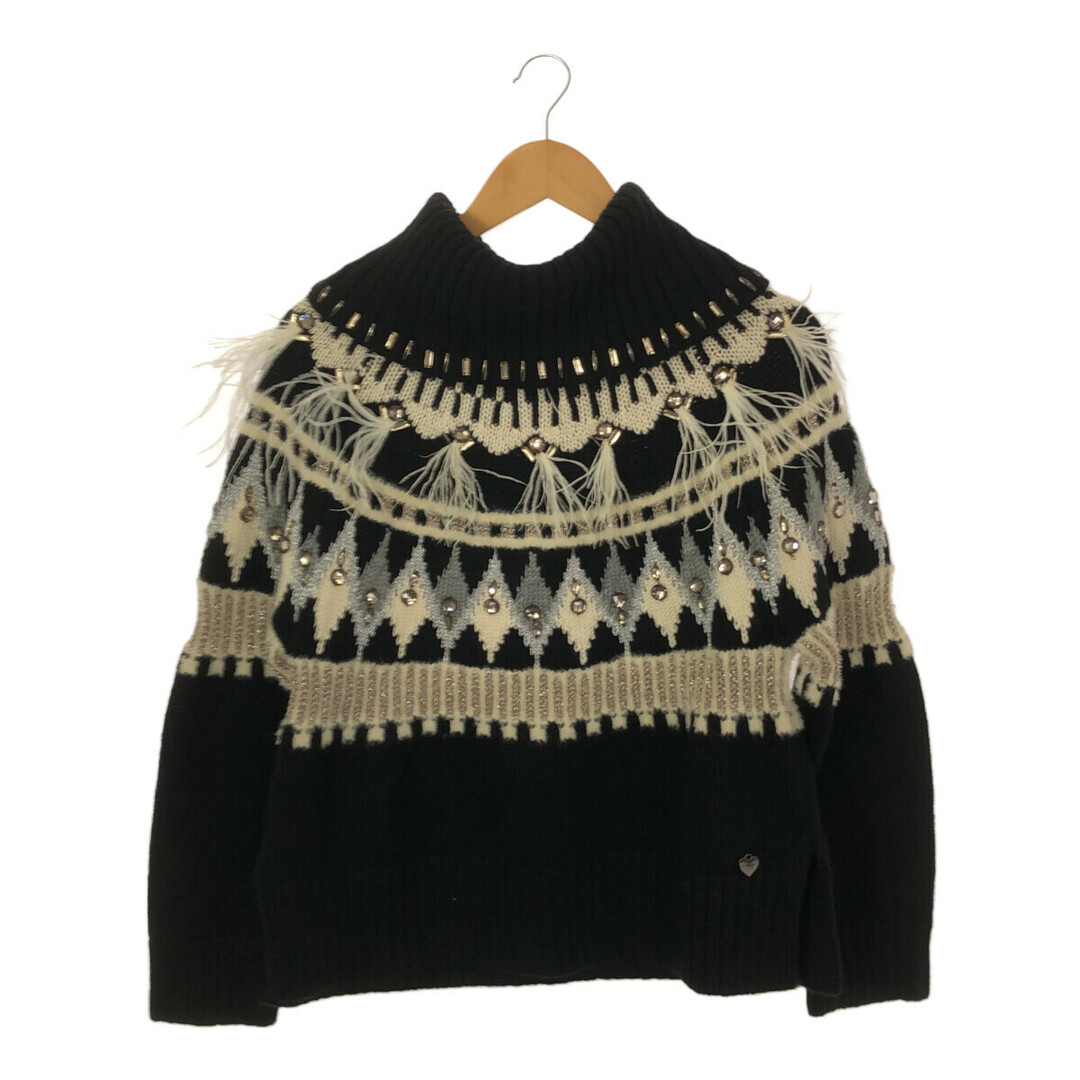 TWIN-SET(ツインセット)のTWINSET ツインセット タグ付き Embroidery Feather Sweater 刺繍フェザーセーター ニット ノルディック レディース BLK レディースのトップス(ニット/セーター)の商品写真