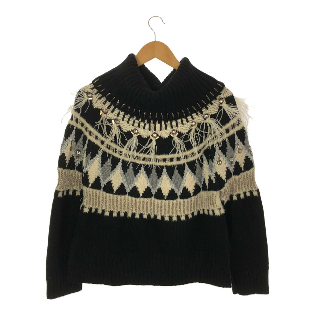 TWIN-SET(ツインセット)のTWINSET ツインセット タグ付き Embroidery Feather Sweater 刺繍フェザーセーター ニット ノルディック レディース BLK レディースのトップス(ニット/セーター)の商品写真