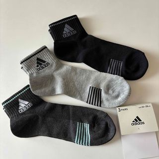 アディダス(adidas)のアディダス　左右ロゴ入り　靴下　ソックス　ショート靴下　スポーツ靴下　3足セット(ソックス)