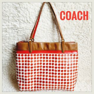 コーチ(COACH)のCOACH☆ペイントドット 水玉 トートバッグ 29431 オレンジ A4収納可(トートバッグ)