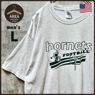 【GILDAN】アメリカTシャツ半袖古着メンズLグレーアメフトプリント(Tシャツ/カットソー(半袖/袖なし))