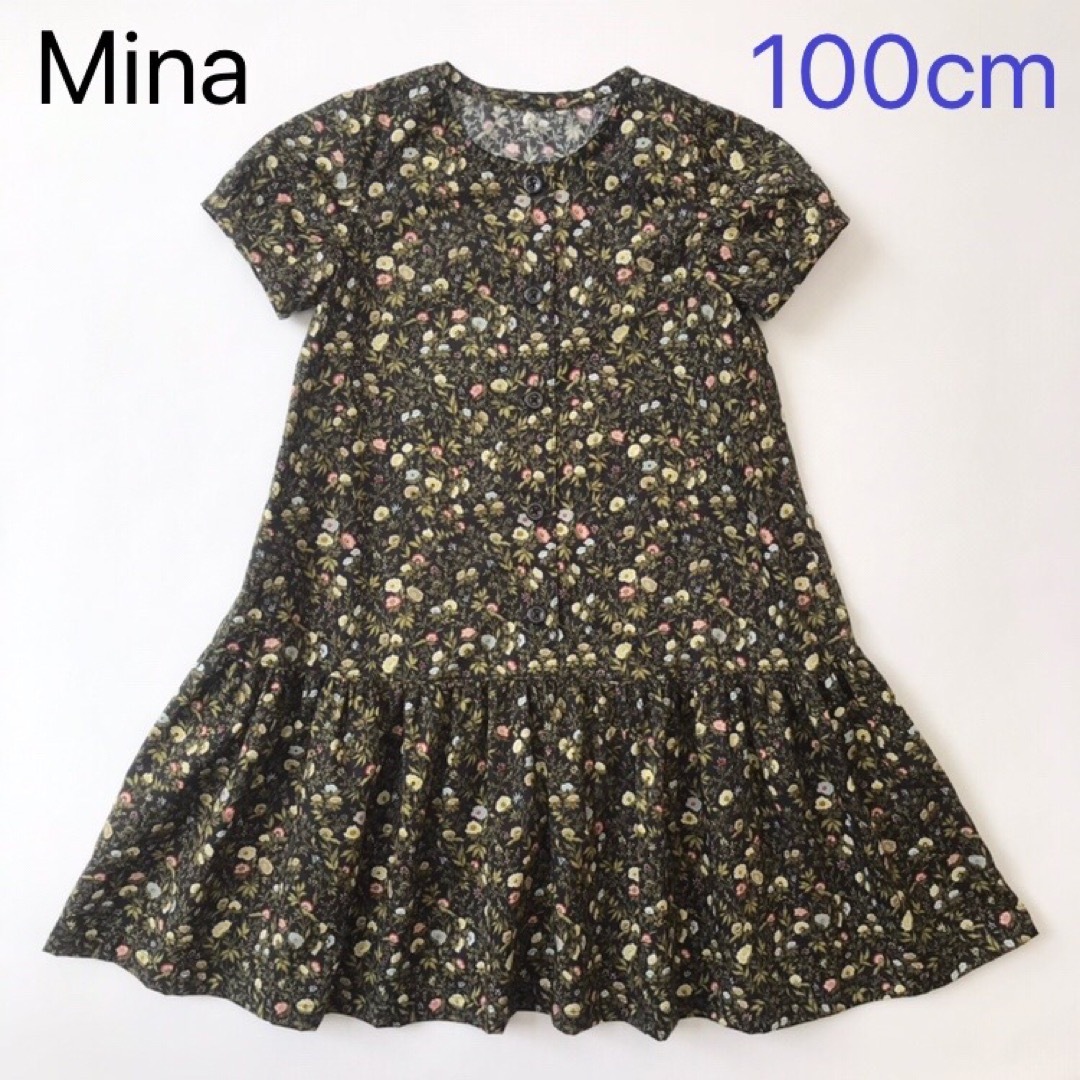 新品　ハンドメイド　おすまし　ワンピース　100cm  黒　花　リバティプリント キッズ/ベビー/マタニティのキッズ服女の子用(90cm~)(ワンピース)の商品写真