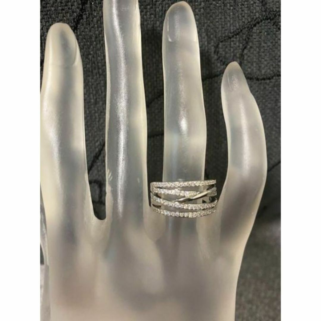 （1191）11号　シルバー5連クロス高価爪留めスワロワイドリング　指輪 レディースのアクセサリー(リング(指輪))の商品写真