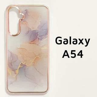 Galaxy A54 5G 白 紫 フレームマーブル カバー メッキ(Androidケース)