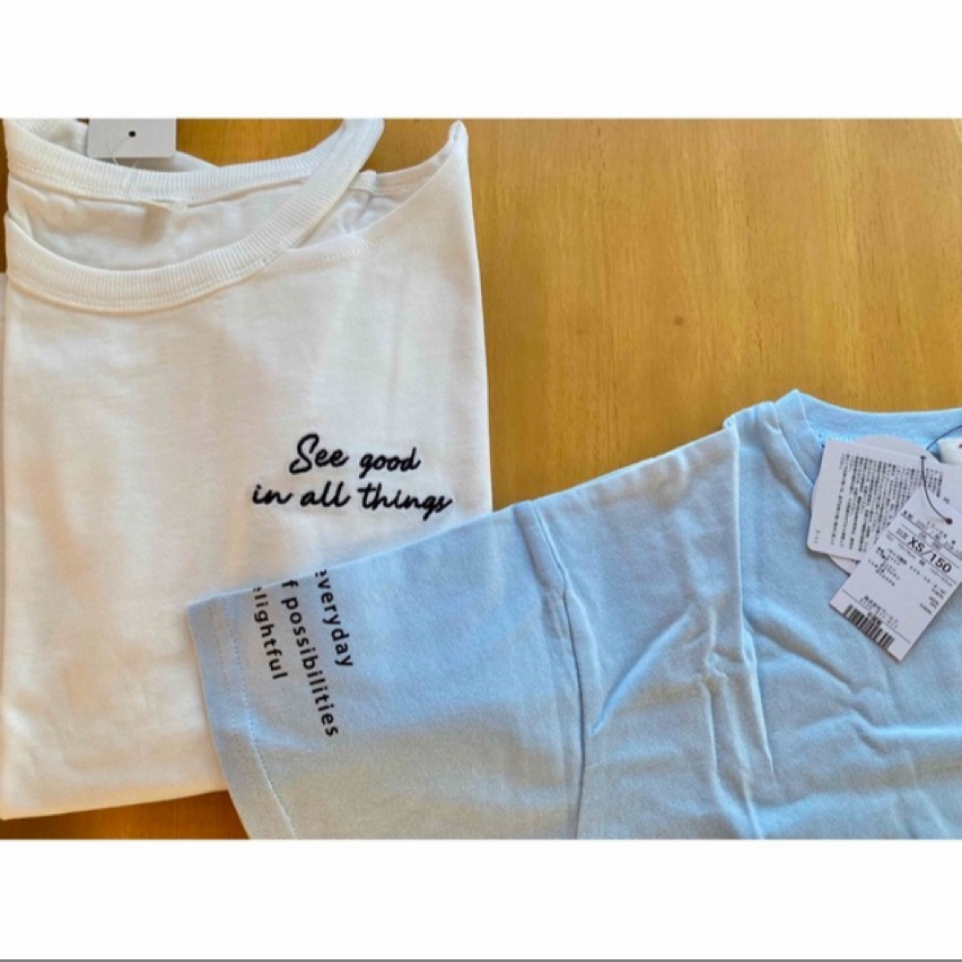 PINK-latte(ピンクラテ)の新品　150 ピンクラテ&GU Tシャツ　2枚セット　ライトブルー&ホワイト キッズ/ベビー/マタニティのキッズ服女の子用(90cm~)(Tシャツ/カットソー)の商品写真