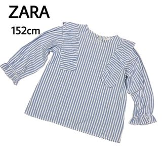 ザラ(ZARA)の【ZARA KIDS／ザラ】フリル7分丈ブラウス 152cm ブルー×ホワイト(ブラウス)