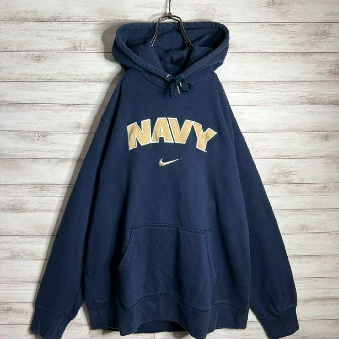 NIKE(ナイキ)の【入手困難!!】ナイキ ✈︎刺繍ロゴ NAVY ゆるだぼ 裏起毛 パーカー メンズのトップス(パーカー)の商品写真