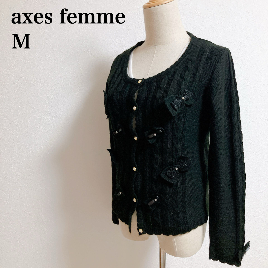 axes femme(アクシーズファム)のaxes femme アクシーズファム　ビジューリボンカーディガン　ブラック　M レディースのトップス(カーディガン)の商品写真