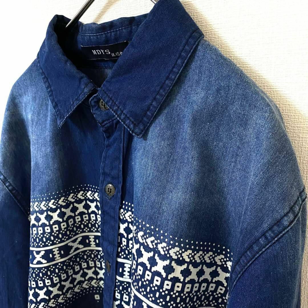 かっこいい✨　MDYS メンズ　シャツ　長袖　デニム風 メンズのトップス(Tシャツ/カットソー(七分/長袖))の商品写真