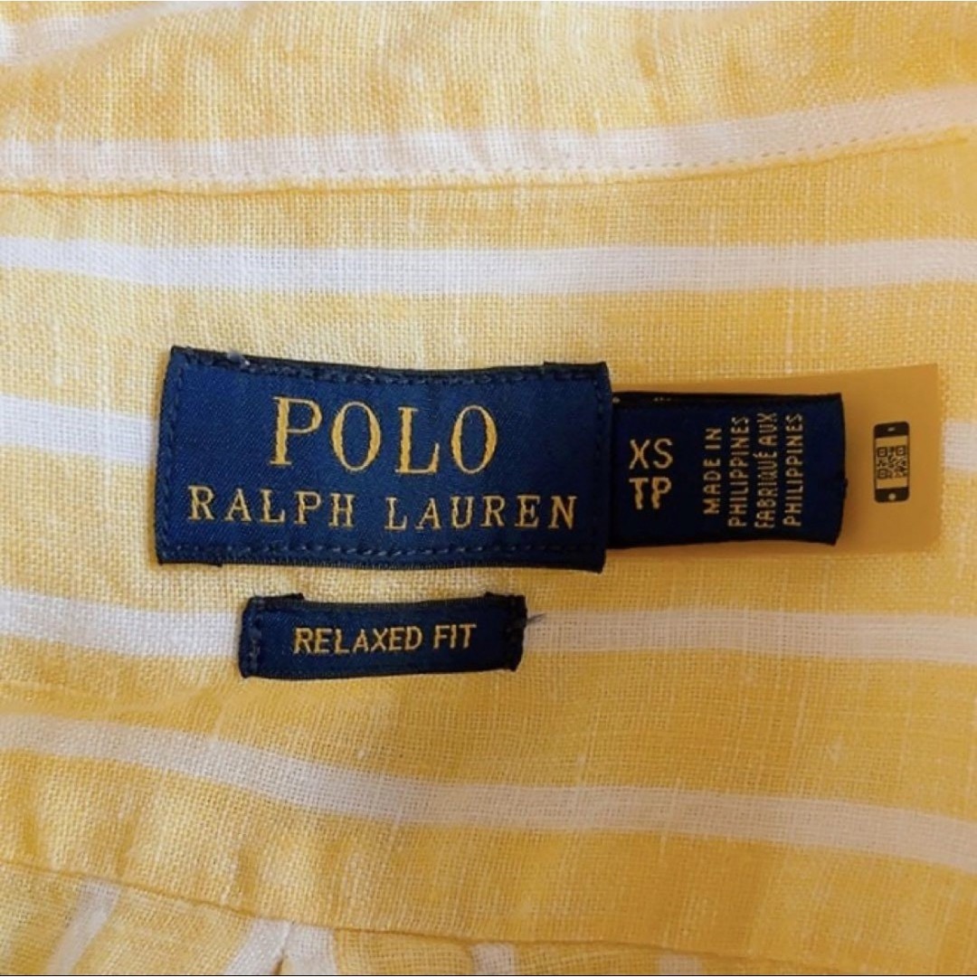 POLO RALPH LAUREN(ポロラルフローレン)のPOLO ラルフローレン リネン ストライプ シャツ 長袖 イエロー ホワイト レディースのトップス(シャツ/ブラウス(長袖/七分))の商品写真