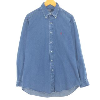 ラルフローレン(Ralph Lauren)の古着 ラルフローレン Ralph Lauren POLO by Ralph Lauren 長袖 ボタンダウンデニムシャツ メンズM /eaa446507(シャツ)