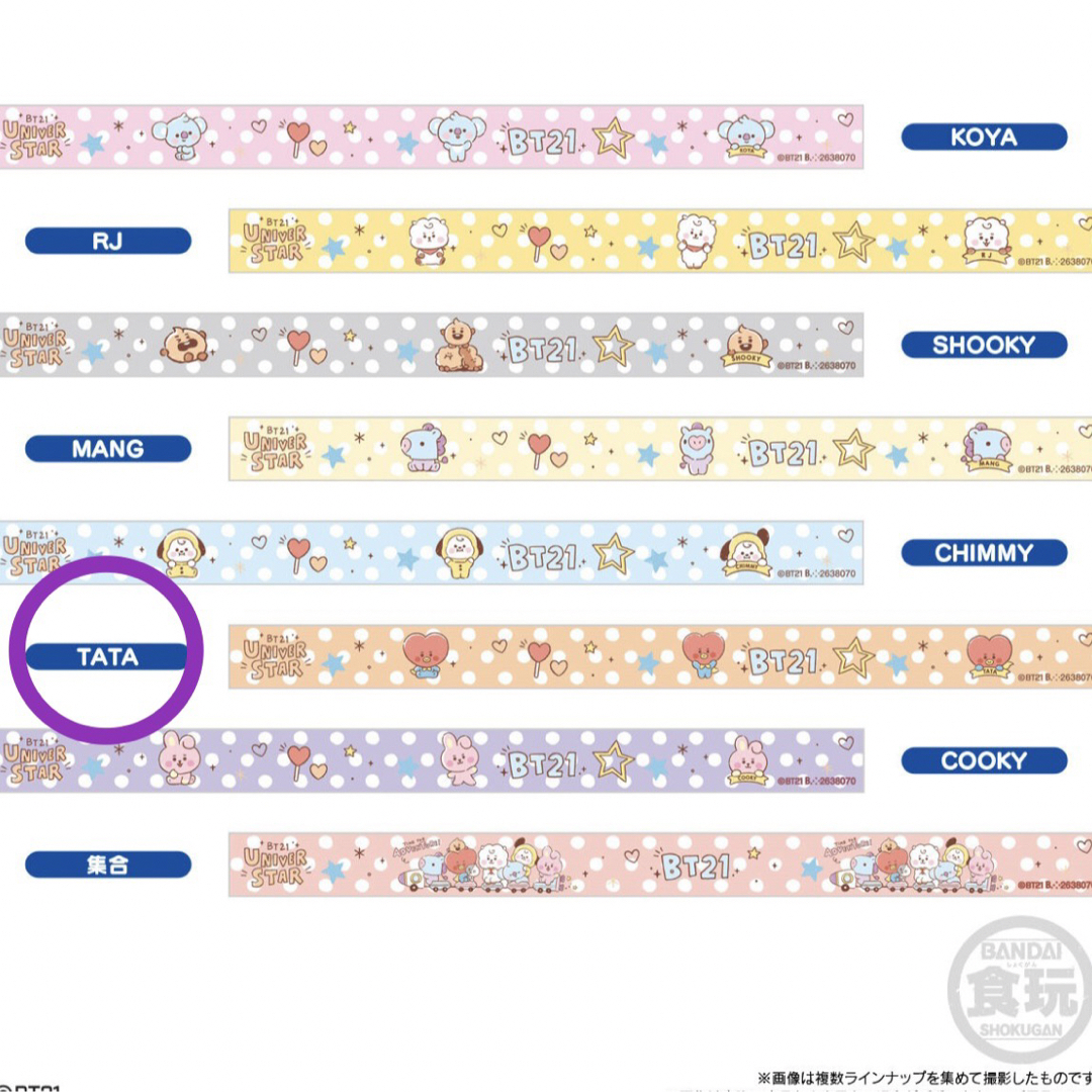 BT21(ビーティーイシビル)のBT21  5周年 MUSEUMポストカードキーチェーン＆マステリ　TATA エンタメ/ホビーのおもちゃ/ぬいぐるみ(キャラクターグッズ)の商品写真