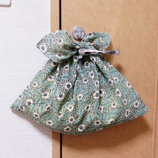 あずま袋〈フローラル　グリーン〉エコバッグ、バッグインバッグ　ハンドメイド(その他)