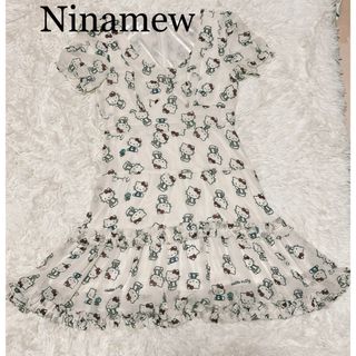 ニーナミュウ(Nina mew)の【美品】ニーナミュウ Ninamew キティ シルク ワンピース 半袖(ひざ丈ワンピース)