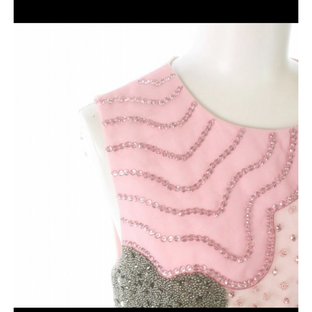 ポールカ ワンピース ひざ丈 ビジュー 装飾 絹 S ピンク マルチカラー レディースのワンピース(ひざ丈ワンピース)の商品写真