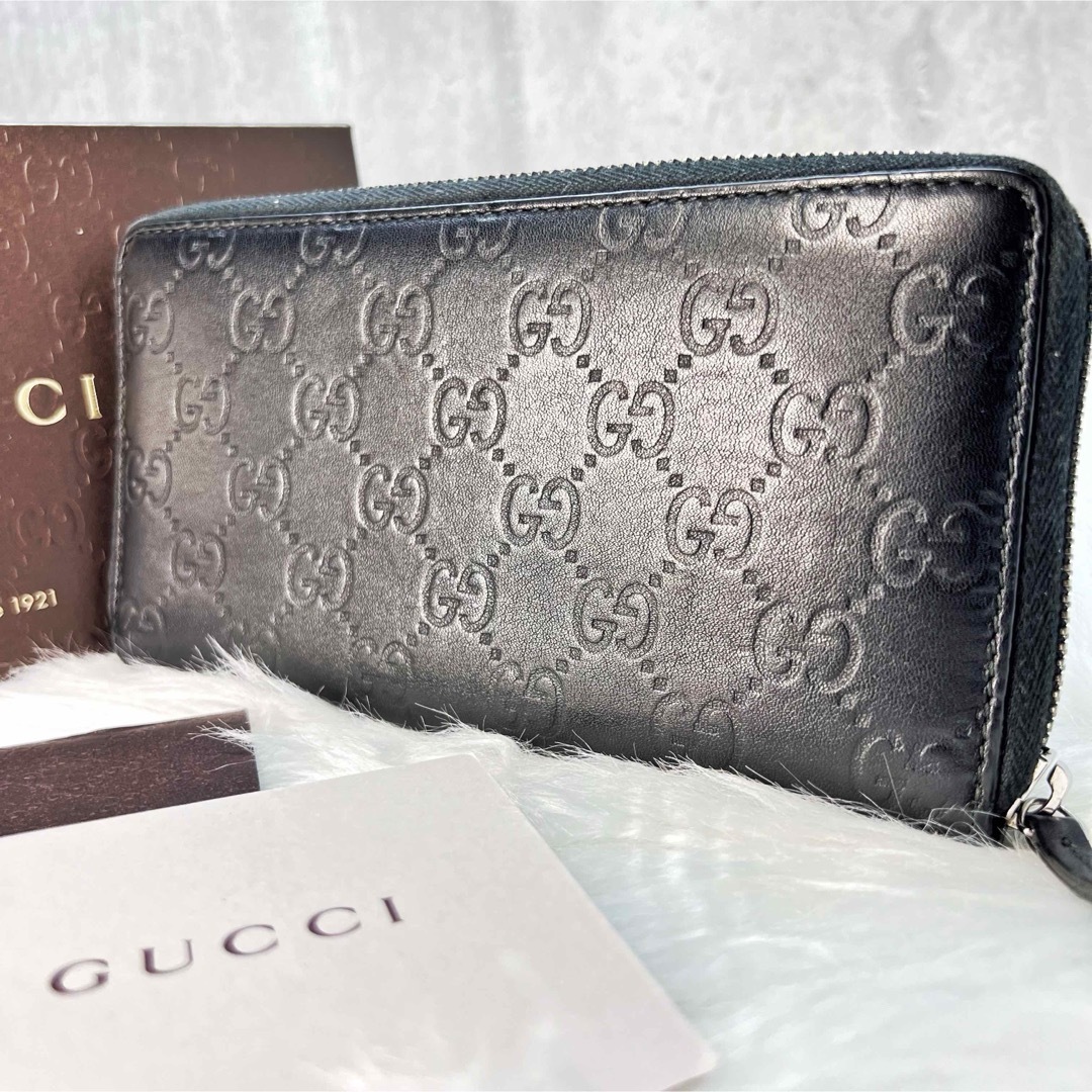 Gucci(グッチ)の極美品 完備品 GUCCI 長財布 GGシマ 307987 ラウンド ブラック メンズのファッション小物(長財布)の商品写真