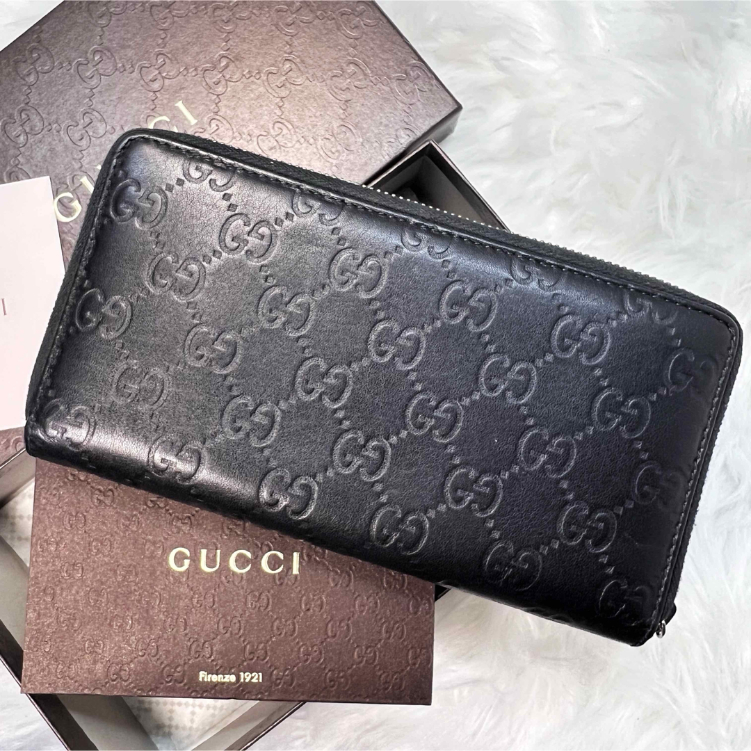 Gucci(グッチ)の極美品 完備品 GUCCI 長財布 GGシマ 307987 ラウンド ブラック メンズのファッション小物(長財布)の商品写真