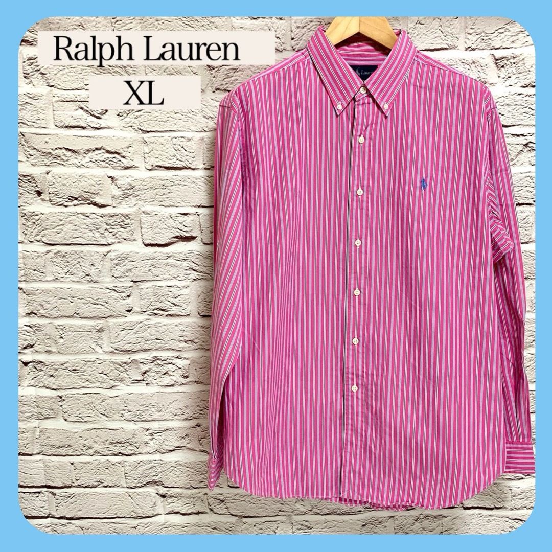 Ralph Lauren(ラルフローレン)の【極めて美品XL】ラルフローレンクラシックフィット　ピンクストライプ長袖シャツ メンズのトップス(シャツ)の商品写真