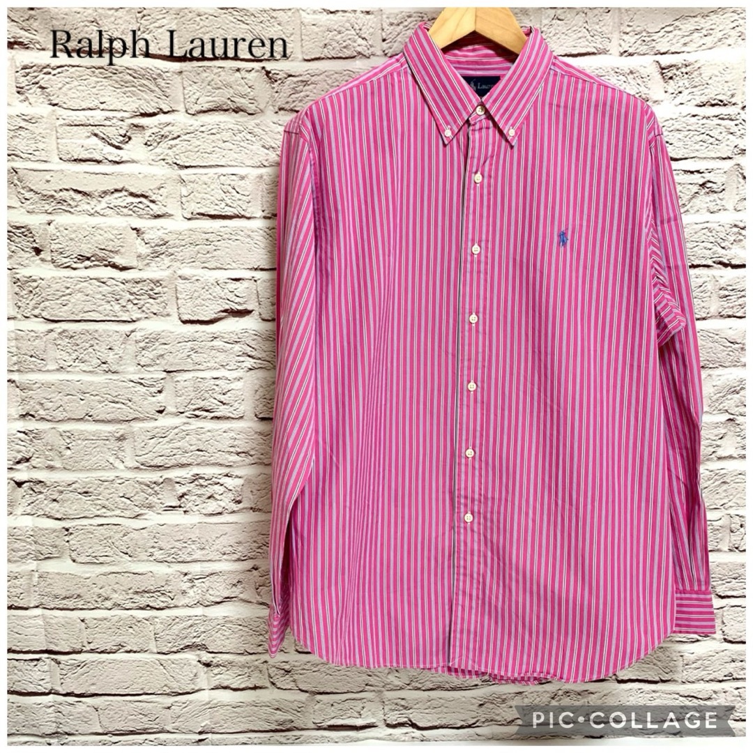 Ralph Lauren(ラルフローレン)の【極めて美品XL】ラルフローレンクラシックフィット　ピンクストライプ長袖シャツ メンズのトップス(シャツ)の商品写真