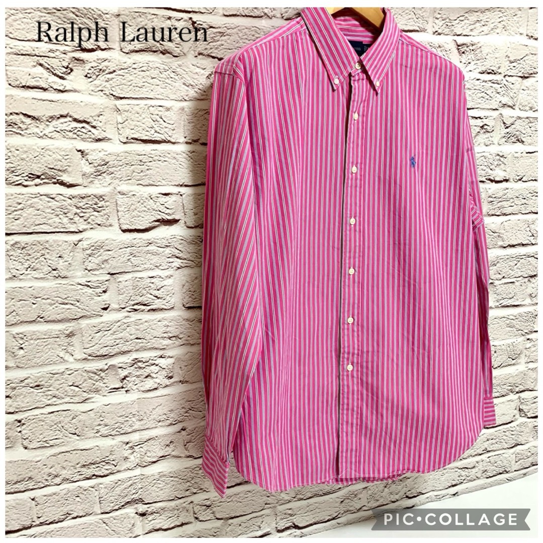 Ralph Lauren(ラルフローレン)の【極めて美品XL】ラルフローレンクラシックフィット　ピンクストライプ長袖シャツ メンズのトップス(シャツ)の商品写真